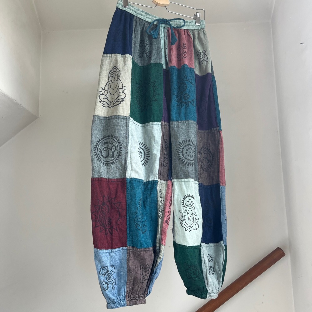 Vintage Patchwork Yoga Pants Harem One Size Multicolor Boho Hippie Balloon Leg